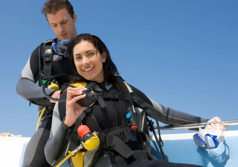 a couple on a scuba diving honeymoon